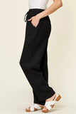 Double Take Full Size Texture Drawstring Straight Pants - Trendsi