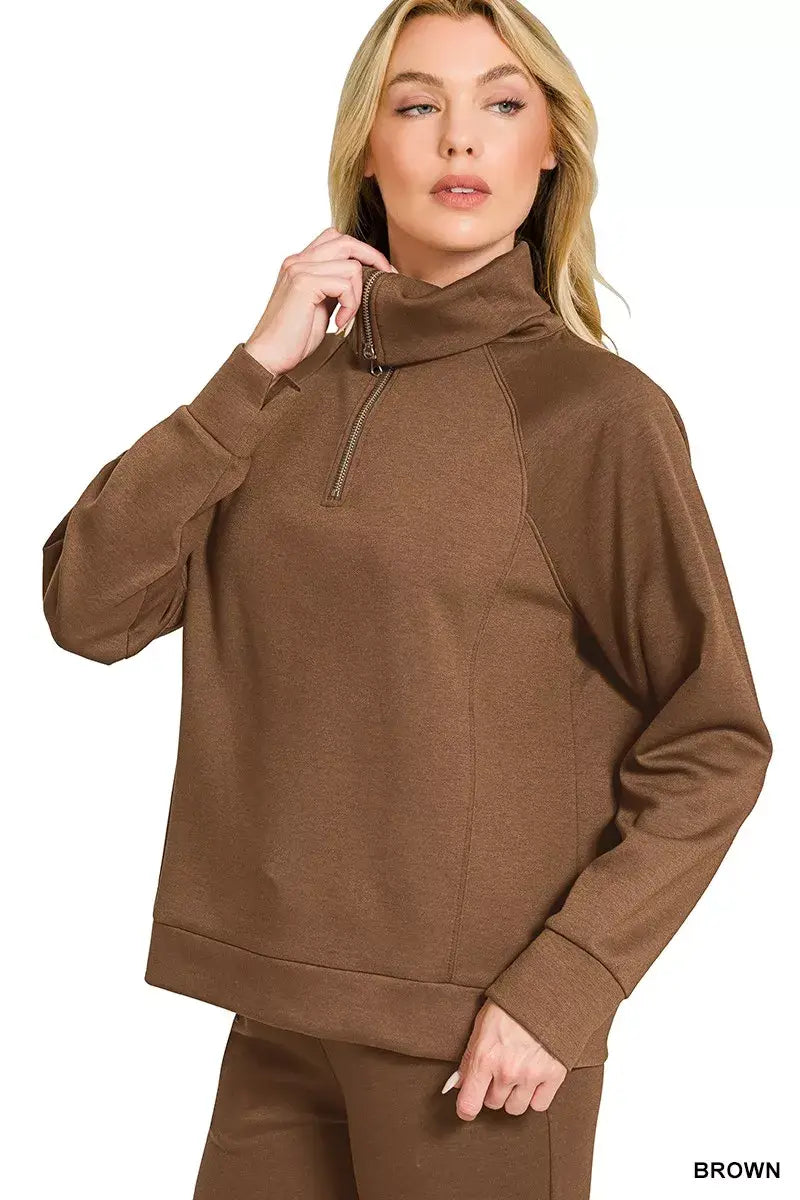 Zenana Scuba Half Zip Sweatshirts and Joggers Set - Trendsi - Flyclothing LLC