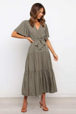 Tied Tiered Short Sleeve Midi Dress - Trendsi - Flyclothing LLC