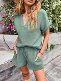 Notched Short Sleeve Top and Shorts Set - Trendsi - Flyclothing LLC