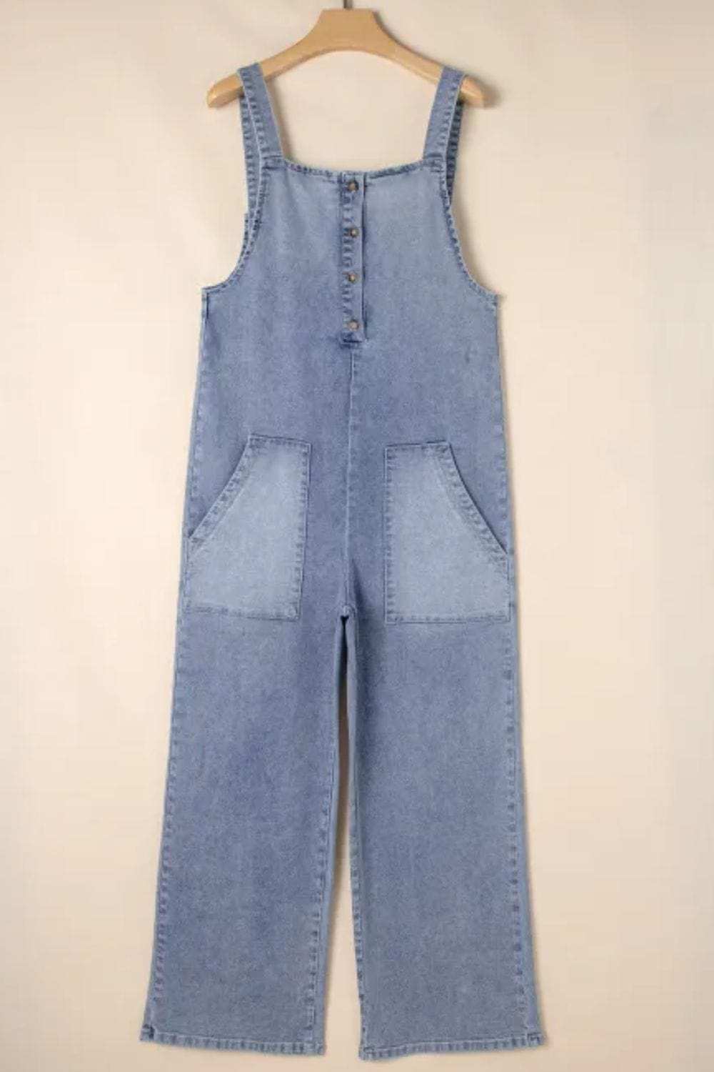 Wide Strap Denim Overalls with Pockets - Trendsi - Flyclothing LLC