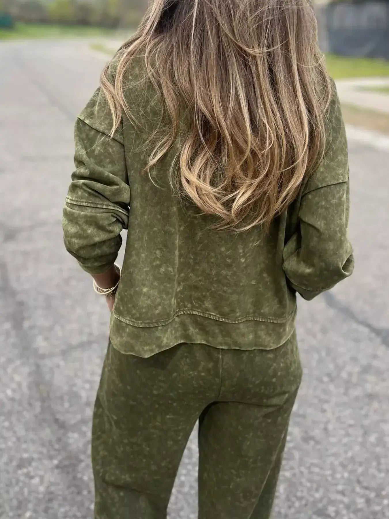 Full Size Washed Round Neck Top and Drawstring Pants Set Plus Size - Trendsi - Flyclothing LLC
