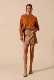 SO ME Scallop Buttoned Front Corduroy Mini Skirt - Trendsi