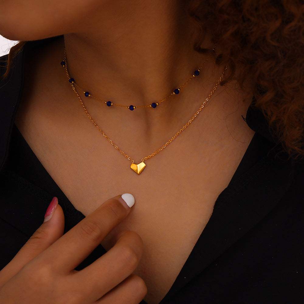 Titanium Steel Section Crystal Double-Layered Necklace - Trendsi - Flyclothing LLC