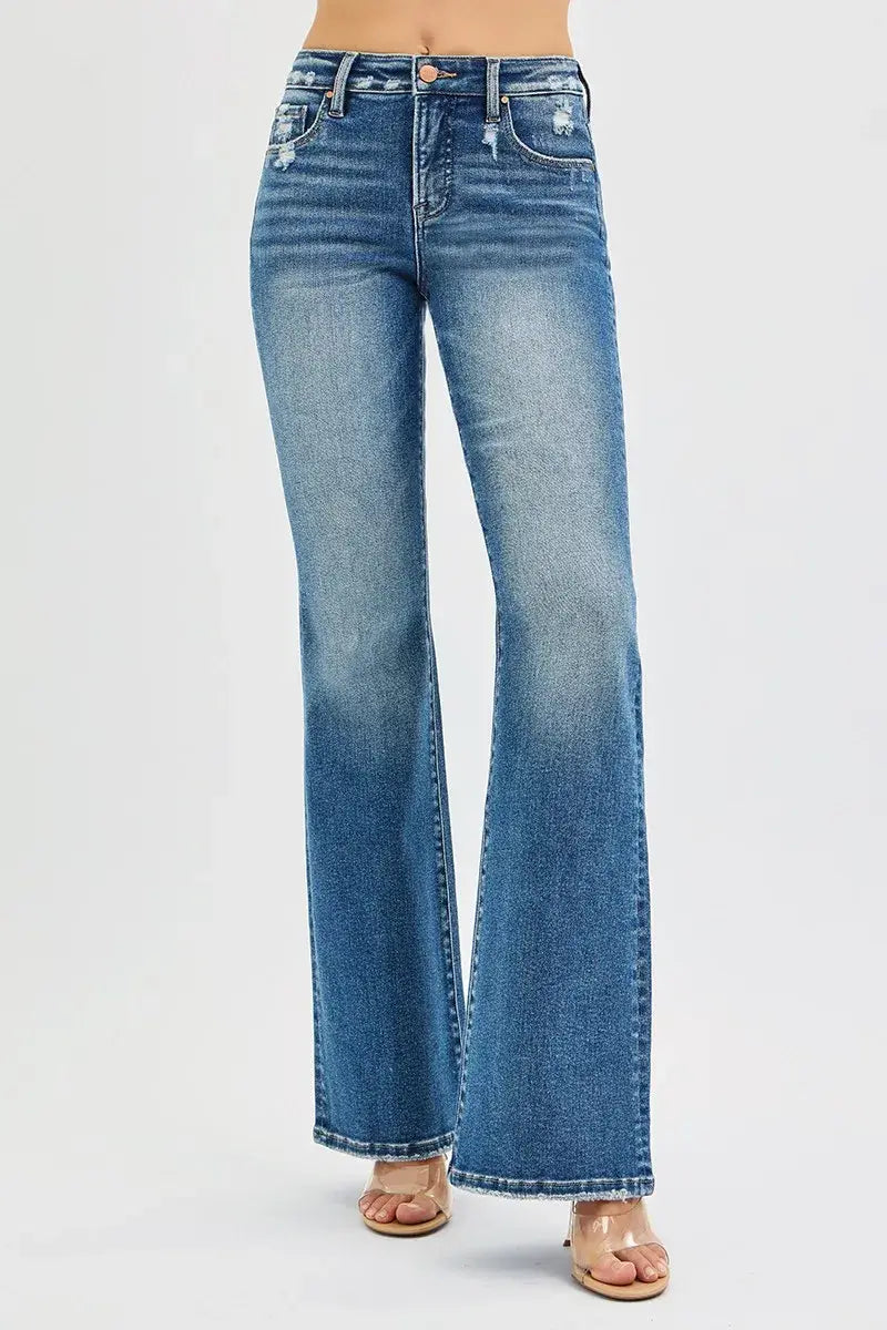 RISEN Full Size Tummy Control High Rise Flare Jeans Plus Size - Trendsi - Flyclothing LLC