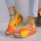 Crisscross Contrast Open Toe Wedge Sandals - Trendsi - Flyclothing LLC
