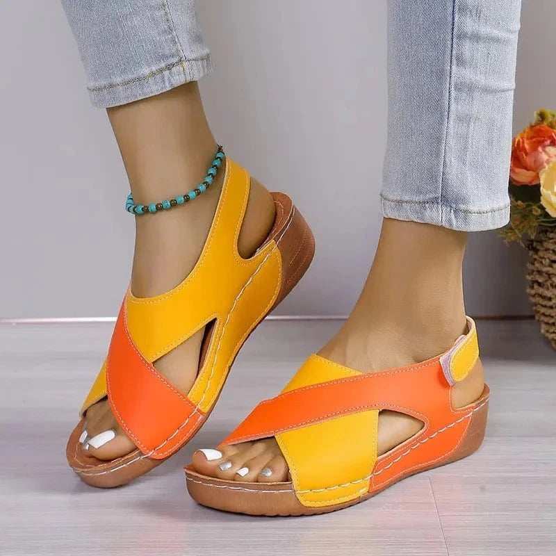 Crisscross Contrast Open Toe Wedge Sandals - Trendsi - Flyclothing LLC