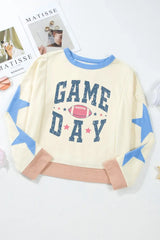 GAME DAY Star Patch Round Neck Long Sleeve Sweatshirt - Trendsi - Flyclothing LLC