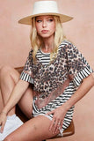BiBi Stripe Rayon Span Knit Color Block Top With Leopard - Trendsi - Flyclothing LLC
