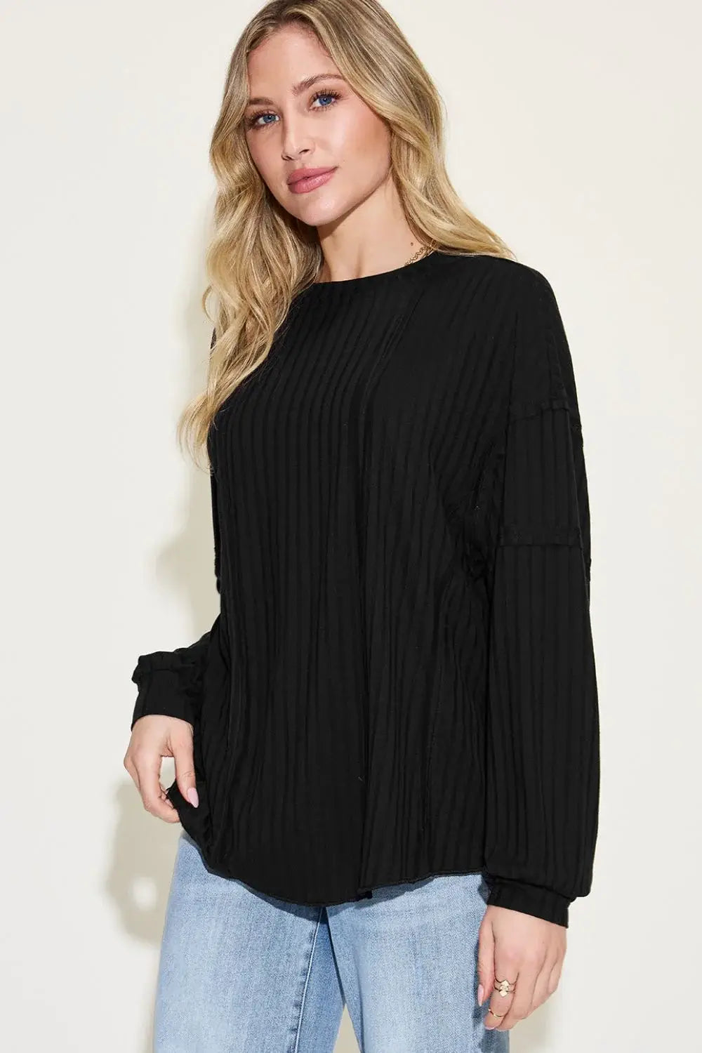 Basic Bae Full Size Ribbed Round Neck Long Sleeve T-Shirt - ShopBasicbae - Flyclothing LLC