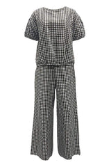 Full Size Plaid Round Neck Half Sleeve Top and Pants Set - Trendsi - Flyclothing LLC