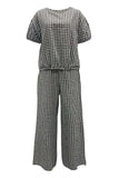 Full Size Plaid Round Neck Half Sleeve Top and Pants Set - Trendsi - Flyclothing LLC