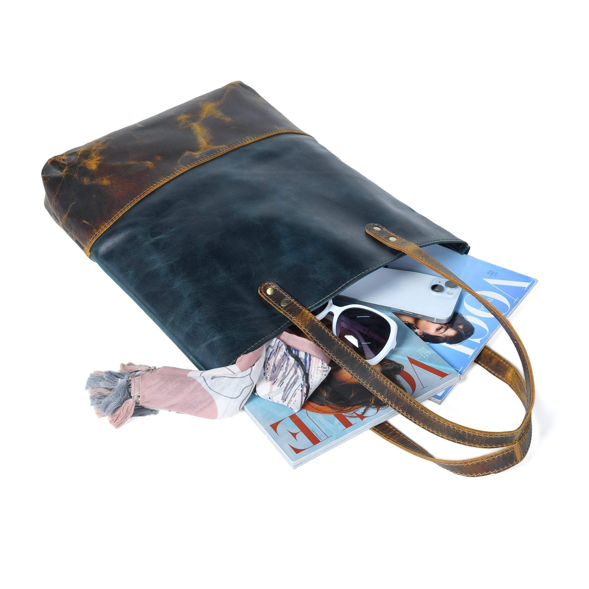 Blue Women's Leather Tote - Classy Leather Bags - Flyclothing LLC
