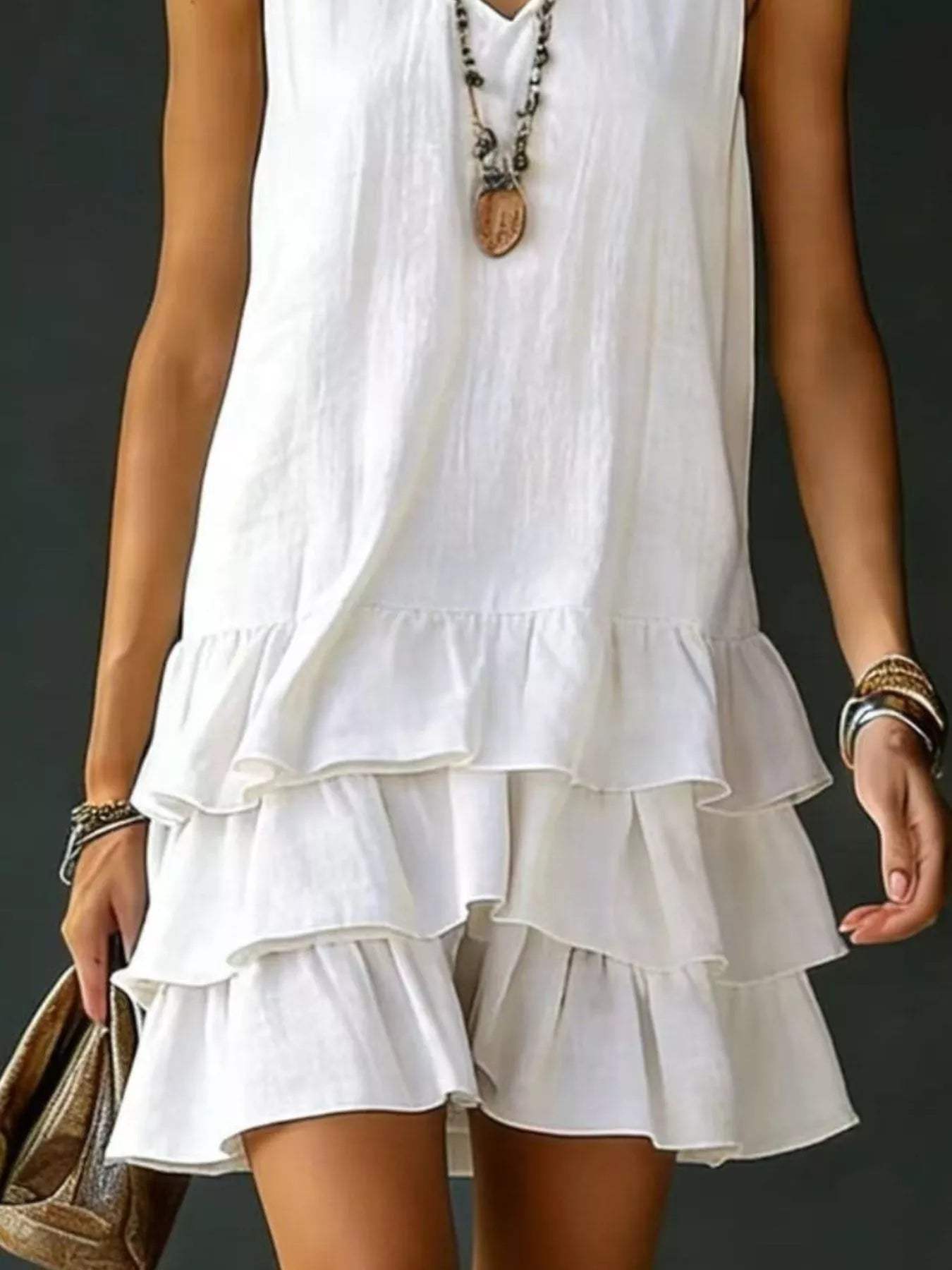 Full Size Ruffled Hem V-Neck Sleeveless Dress Plus Size - Trendsi - Flyclothing LLC