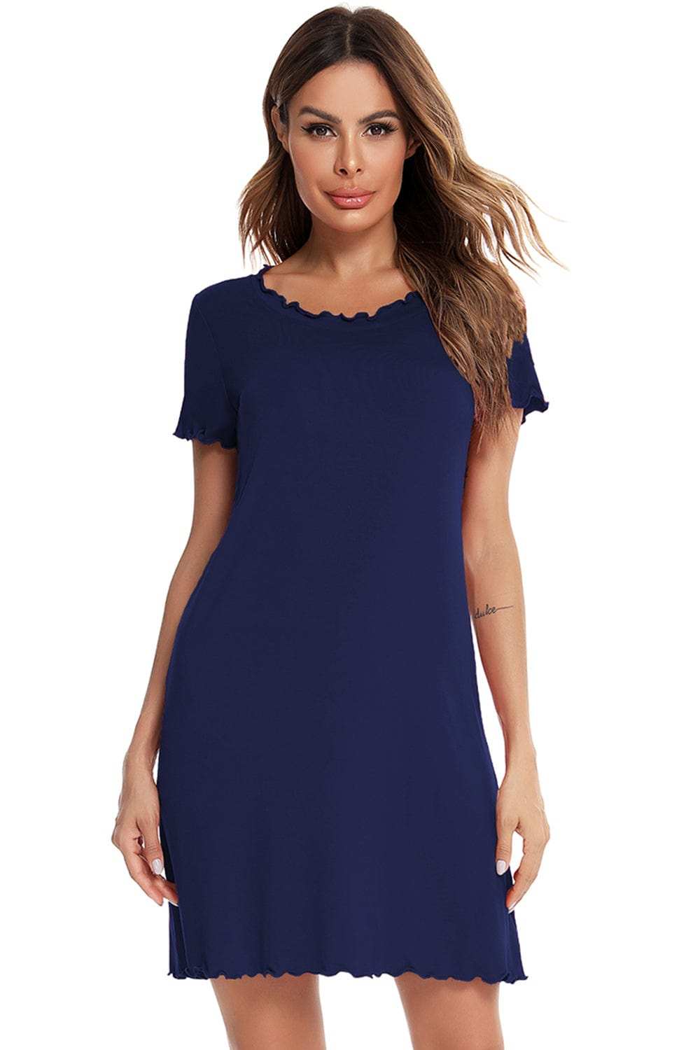 Round Neck Short Sleeve Lounge Dress - Trendsi - Flyclothing LLC