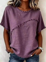 Full Size Frayed Hem Short Sleeve Top Plus Size - Trendsi - Flyclothing LLC