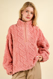 VERY J Fuzzy Fleece Half Zip Cable Pattern Sweatshirt - Trendsi