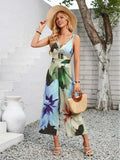 Cutout Printed Wide Strap Jumpsuit - Trendsi - Flyclothing LLC