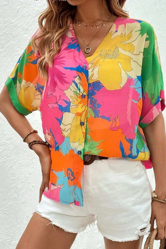 Printed Button Up Half Sleeve Shirt - Trendsi - Flyclothing LLC
