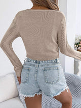 Openwork Tie Front Long Sleeve Cardigan - Trendsi - Flyclothing LLC