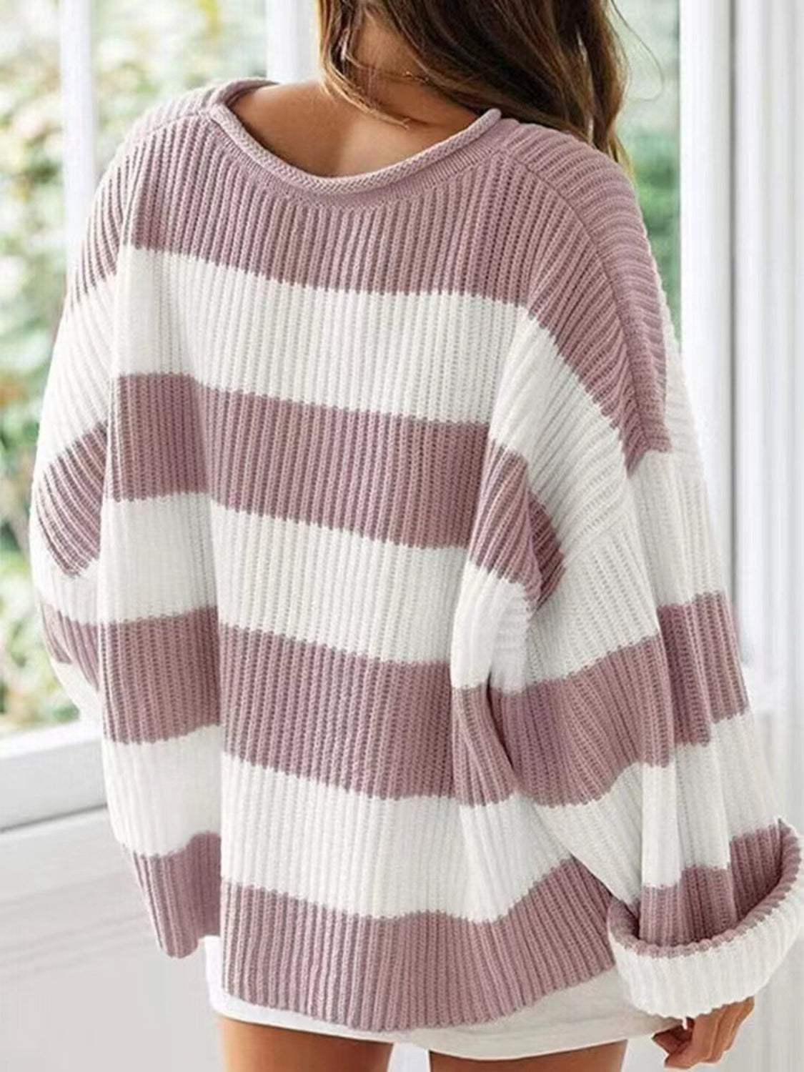 Round Neck Long Sleeve Sweater - Trendsi - Flyclothing LLC