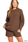 Zenana Round Neck Knit Top and Shorts Sweater Set - Trendsi - Flyclothing LLC