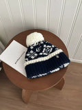 Snowflake Knitted Beanie Hat with Pom Pom - Trendsi - Flyclothing LLC