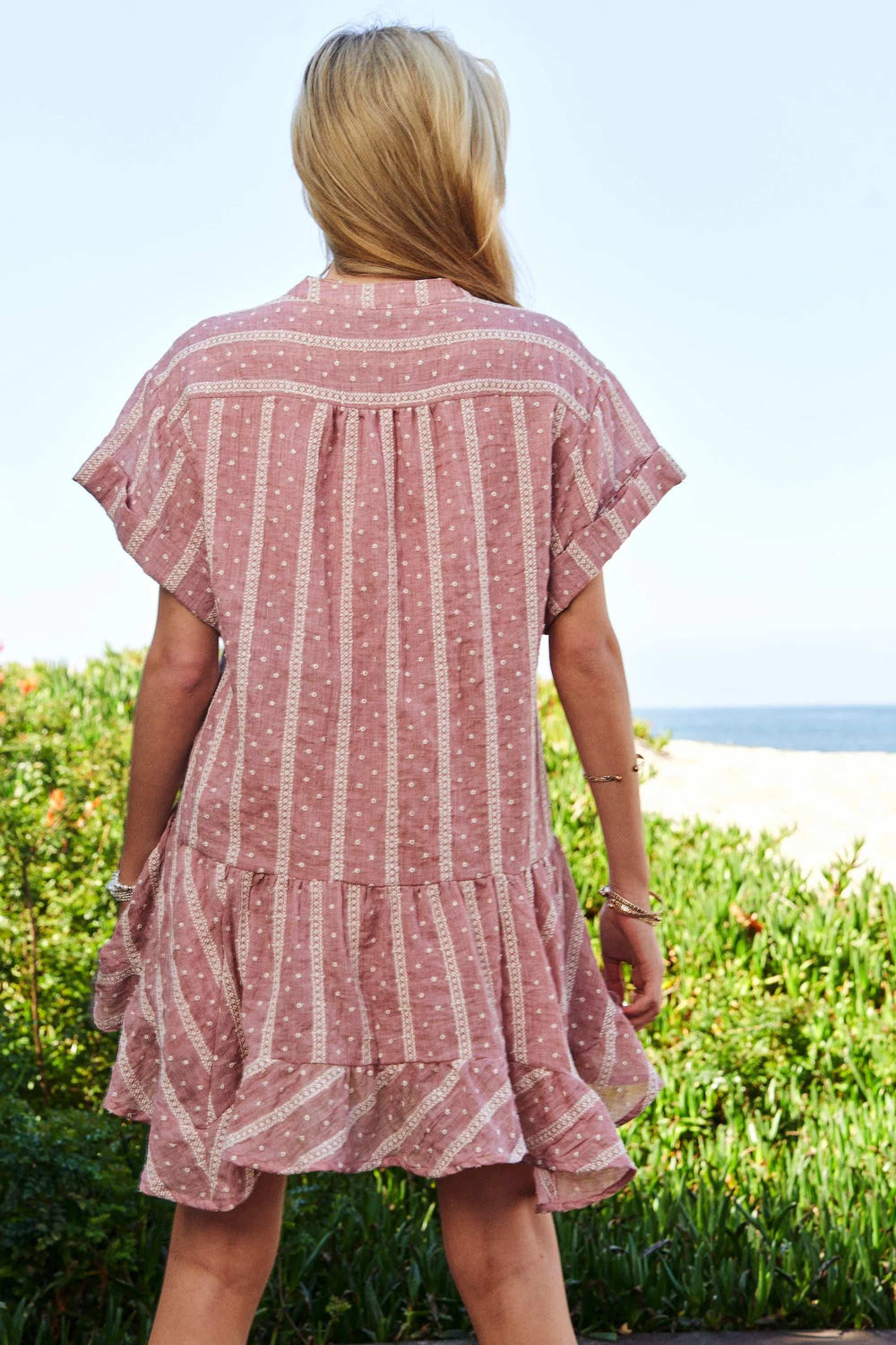 Davi & Dani Embroidery V Neck Short Sleeve Ruffled Mini Dress - Trendsi - Flyclothing LLC