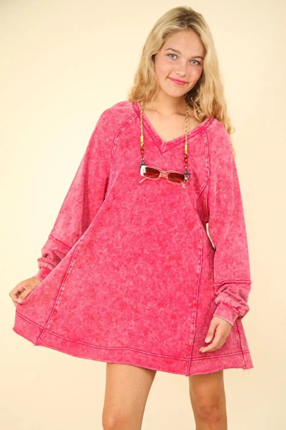 VERY J Mineral Washed Oversized A-Line Mini Dress - Trendsi