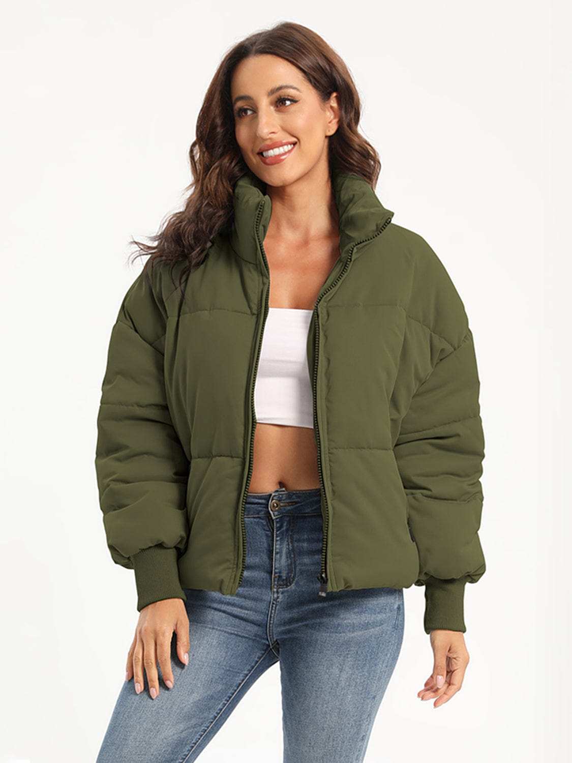 Zip Up Turtleneck Long Sleeve Winter Coat - Trendsi - Flyclothing LLC