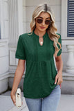 Notched Short Sleeve Top - Trendsi
