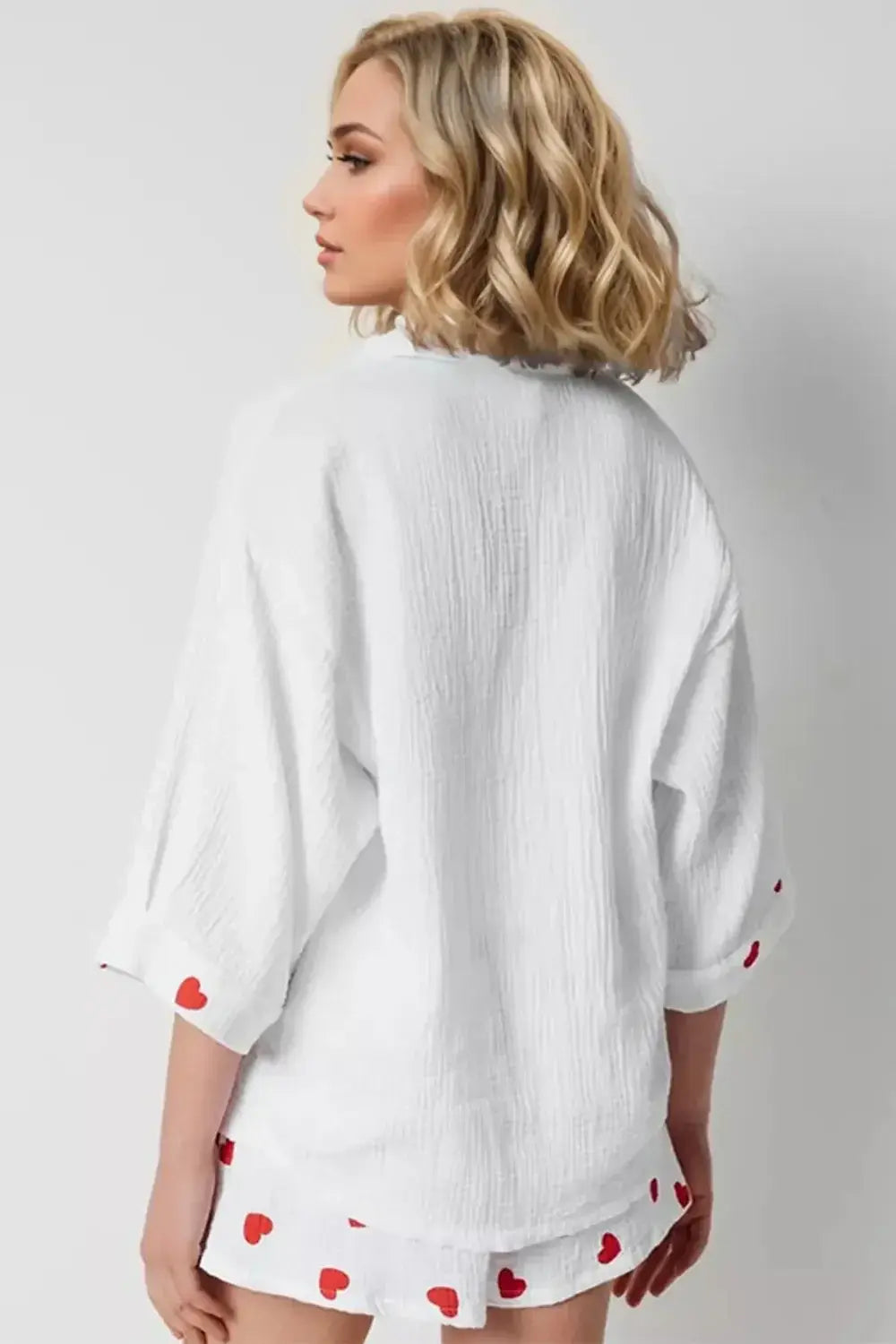 Basic Bae Heart Collared Neck Button Down Top and Shorts Set - ShopBasicbae - Flyclothing LLC