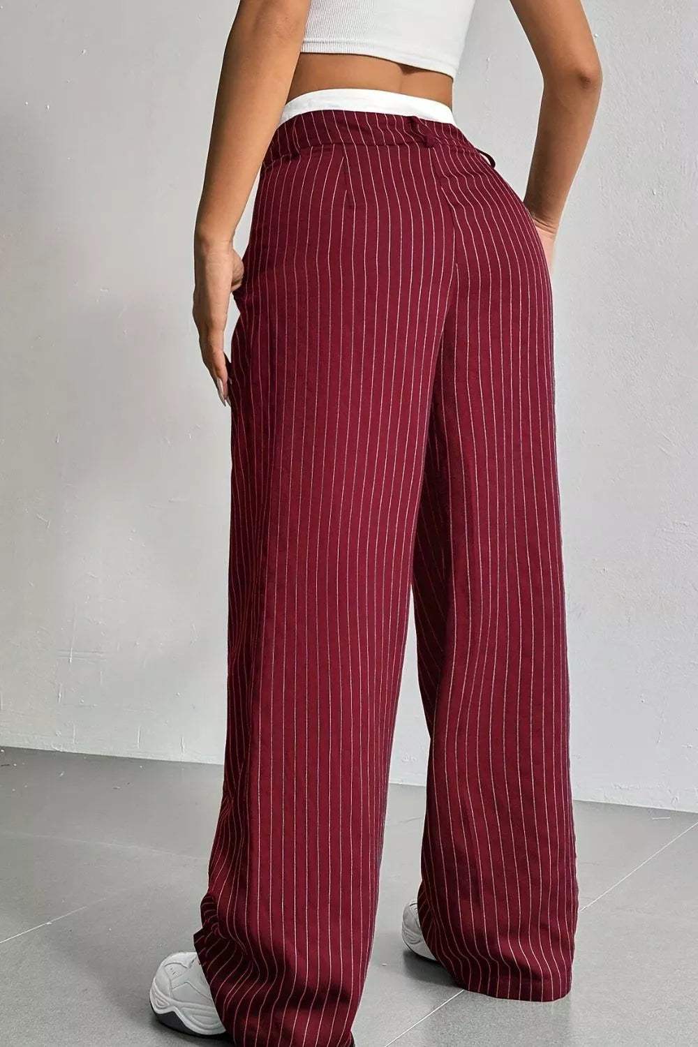 High-Waisted Pinstripe Wide-Leg Pants - Trendsi - Flyclothing LLC