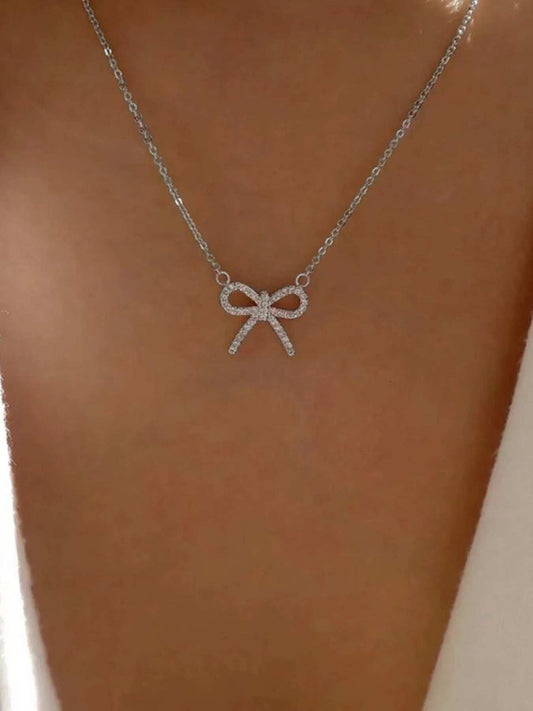 Zircon Bow Pendant Necklace - Trendsi - Flyclothing LLC