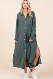 Mittoshop Airflow V-Neck Long Sleeve Button Down Maxi Dress - Trendsi
