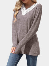 Lace Detail V-Neck Long Sleeve T-Shirt - Trendsi - Flyclothing LLC