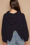 POL Back Open Slit Balloon Sleeve Crop Hooded Sweater - Trendsi