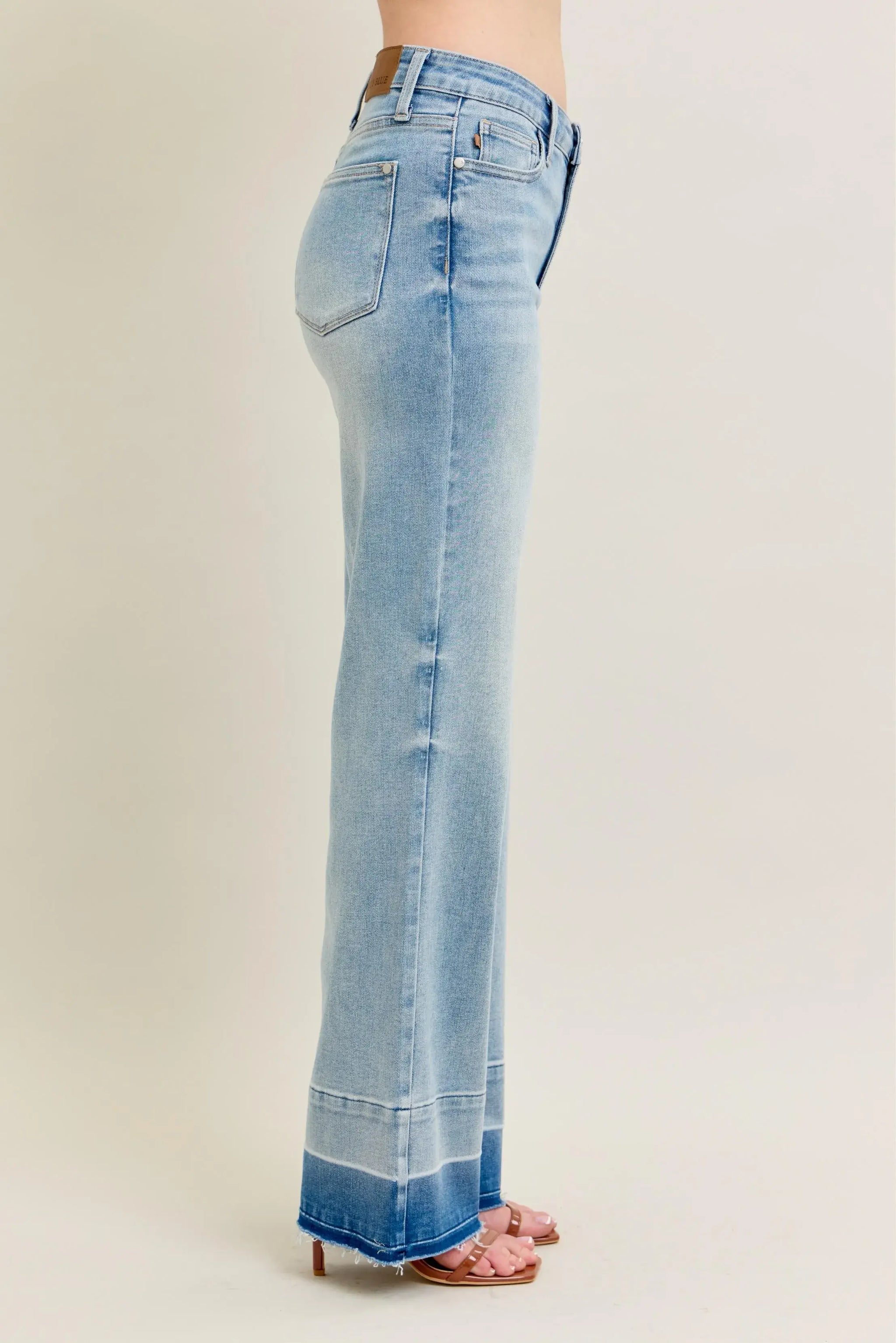 Judy Blue Full Size Mr Release Hem Wide Leg Jeans Plus Size - Trendsi - Flyclothing LLC