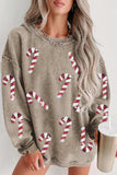 Sequin Candy Cane Round Neck Sweatshirt - Trendsi - Flyclothing LLC