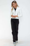 Snobbish Faux Leather Zip Up Drawstring Hooded Jacket - Trendsi - Flyclothing LLC
