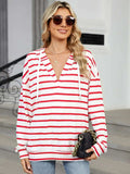 Drawstring Striped Long Sleeve Hoodie - Trendsi - Flyclothing LLC