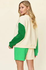 Double Take Full Size Contrast Drop Shoulder Top and Shorts Set - Trendsi - Flyclothing LLC