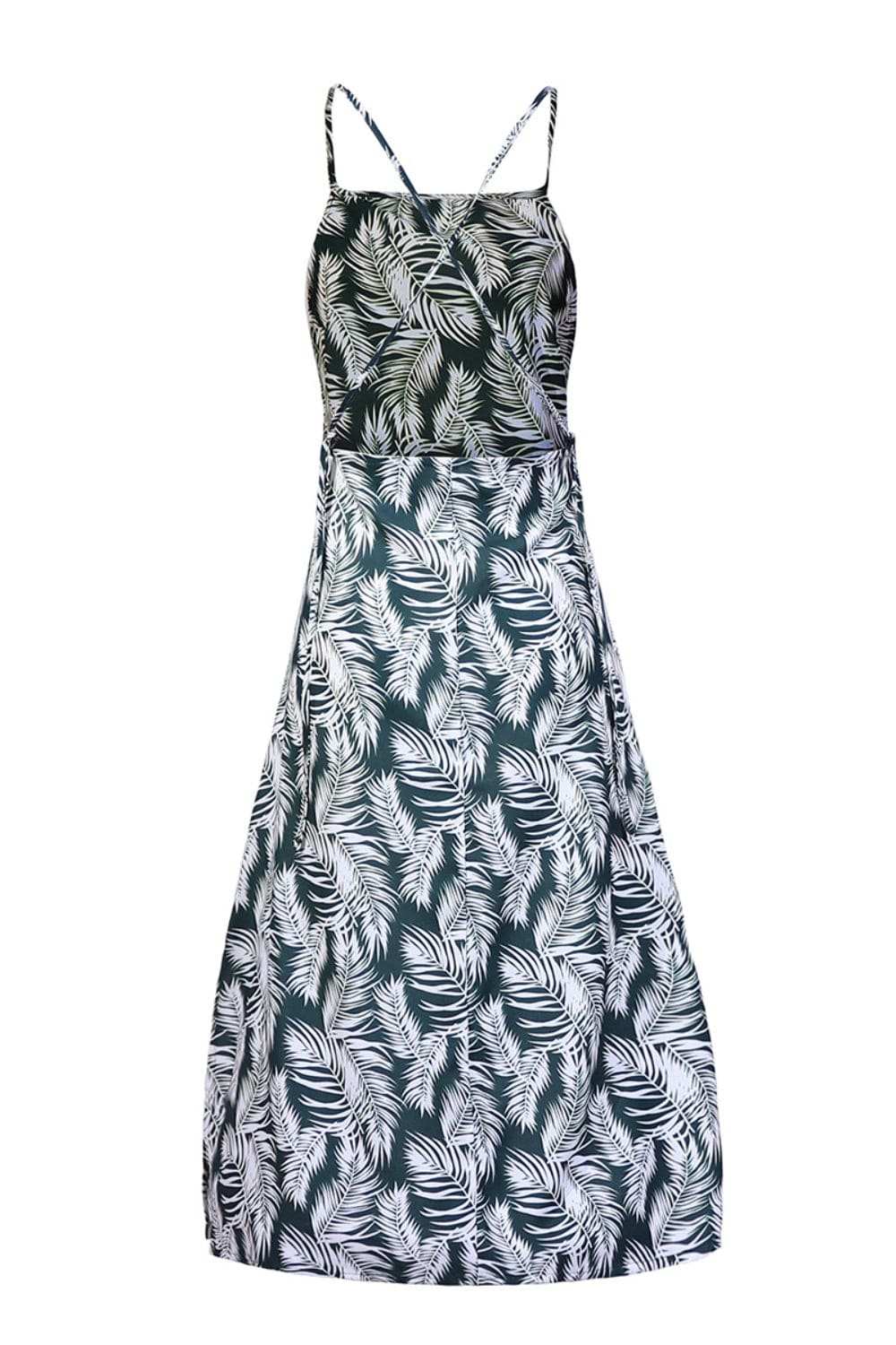 Slit Crisscross Printed Sleeveless Cami Dress - Trendsi - Flyclothing LLC