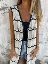 Sleeveless Crochet Longline Cardigan - Trendsi - Flyclothing LLC