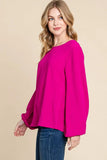 BOMBOM Textured Balloon Sleeve Top - Trendsi