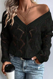 Openwork V-Neck Long Sleeve Sweater - Trendsi - Flyclothing LLC