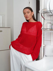 Round Neck Long Sleeve Knit Cover Up - Trendsi