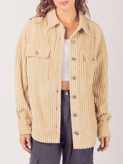 Button Up Long Sleeve Corduroy Jacket - Trendsi