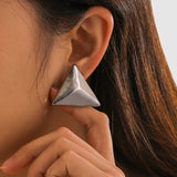 Stainless Steel 3D Triangle Earrings - Trendsi