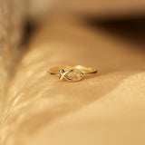 925 Sterling Silver Inlaid Zircon Fish Ring - Trendsi